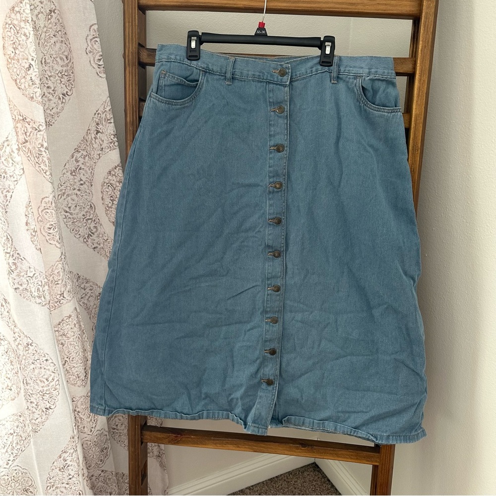 Woman Within Light Blue Denim Button-Front A-Line Skirt
